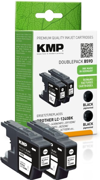 KMP Doublepack B59D schwarz Tintenpatrone ersetzt Brother LC-1240BKBP2DR