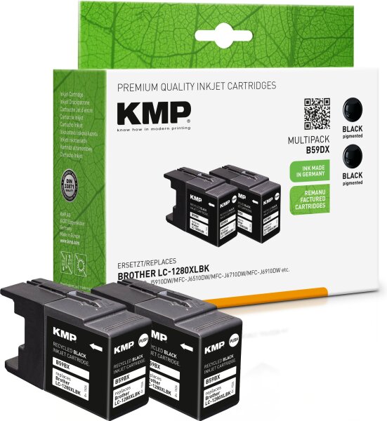 KMP Doublepack B59DX schwarz Tintenpatrone ersetzt Brother LC-1280XLBKBP2DR