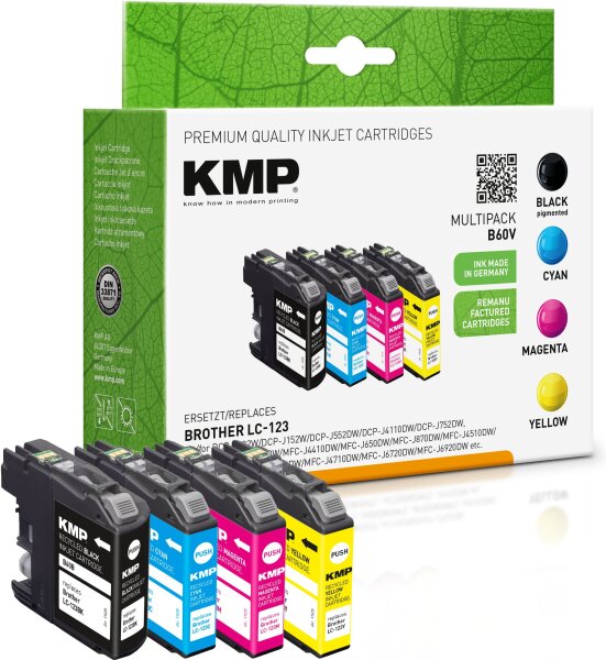 KMP Multipack B60V schwarz, cyan, magenta, gelb Tintenpatronen ersetzen Brother LC-123VALBPDR