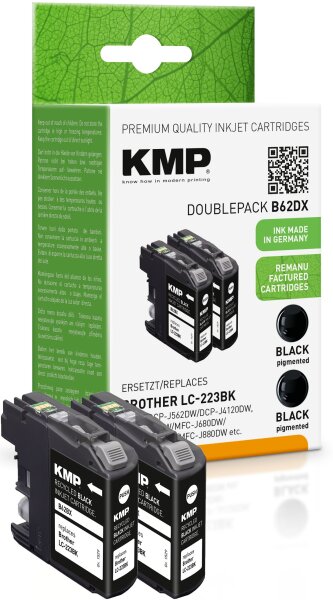 KMP Doublepack B62DX schwarz Tintenpatrone ersetzt Brother LC-223BK