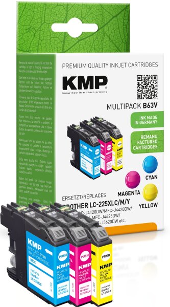 KMP Multipack B63VX cyan, magenta, gelb Tintenpatronen ersetzen Brother LC-225XLCMY