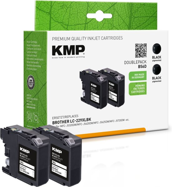 KMP Doublepack B56DX schwarz Tintenpatrone ersetzt Brother LC-229XLBK