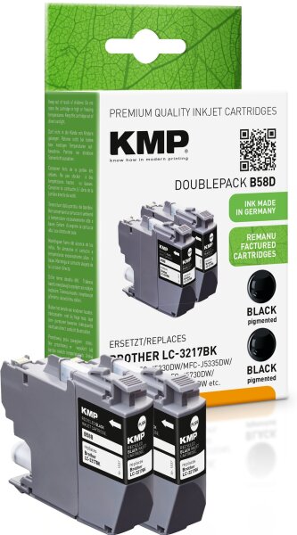 KMP Doublepack B58B schwarz Tintenpatrone ersetzt Brother LC-LC-3217BK