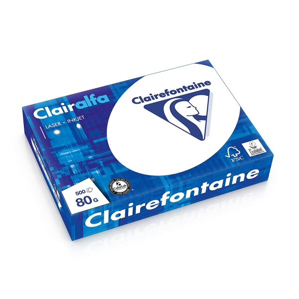 Clairefontaine 1979C Clairalfa blickdichtes Druckerpapier (500 Blatt, DIN A4, 21 x 29,7 cm, 80 g, ideal für alltägliche Kopien und Ausdrucke) weiß