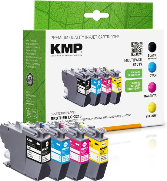 KMP Multipack B101V schwarz, cyan, magenta, gelb Tintenpatronen ersetzen Brother LC-3213VAL