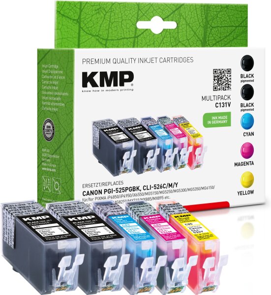 KMP Multipack C131V schwarz, cyan, magenta, gelb Tintenpatronen ersetzen Canon 2x PGI-525PGBK, CLI-526C, CLI-526M, CLI-526Y