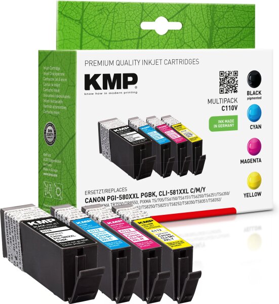 KMP Multipack C110V schwarz, cyan, magenta, gelb Tintenpatronen ersetzen Canon PGI-580XXL PGBK/ CLI-581XXL C/M/Y