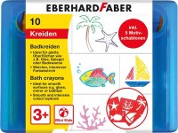 Eberhard Faber 524110 - Badkreide für Kinder zum Malen und Zeichnen auf Fliesen und Spiegeln, Etui mit 10 Kreide-Farben und 5 Motiv-Schablonen