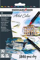 Eberhard Faber 558212 - Artist Color Sketch Marker Set mit 12 Farben, Fasermaler mit Doppelspitze, im Kartonetui, zum Zeichnen, Skizzieren und Illustrieren