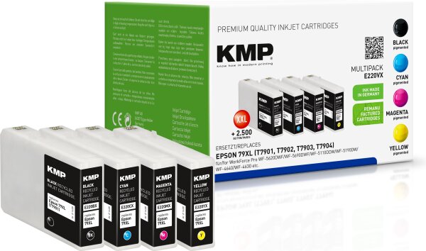 KMP Multipack E220VX schwarz, cyan, magenta, gelb Tintenpatronen ersetzen Epson WorkForce 79XL (T79014, T7902, T7903, T7904)