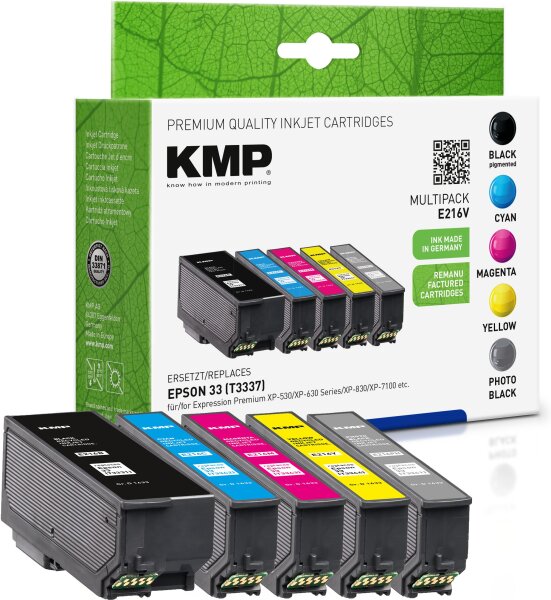 KMP Multipack E216V schwarz, photoschwarz, cyan, magenta, gelb Tintenpatronen ersetzen Epson Expression Premium 33 (T3337)