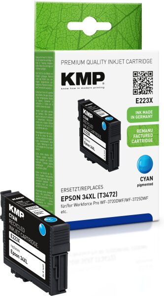 KMP E223X cyan Tintenpatrone ersetzt Epson WorkForce 34XL (T3472)