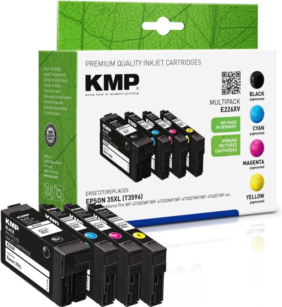 KMP Multipack E226VX schwarz, cyan, magenta, gelb Tintenpatronen ersetzen Epson WorkForce 35XL (T3596)