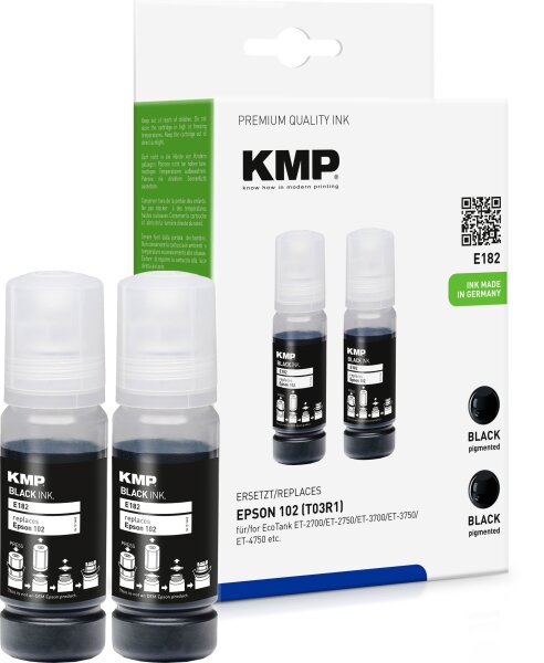 KMP E182 schwarz Tintenpatrone ersetzt Epson EcoTank 102 (T03R1)