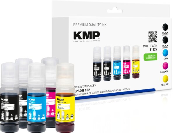 KMP Multipack E182V schwarz, cyan, magenta, gelb Tintenpatronen ersetzen Epson EcoTank 120  (T03R1, T03R2, T03R3, T03R4)