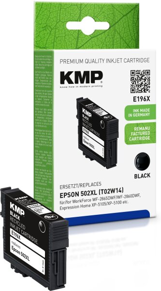 KMP E196X schwarz Tintenpatrone ersetzt Epson WorkForce 502XL (T02W14)