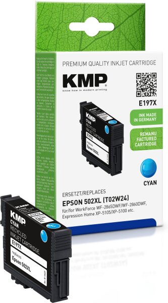 KMP E197X cyan Tintenpatrone ersetzt Epson WorkForce 502XL (T02W24)