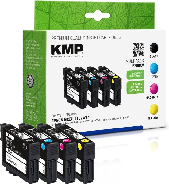 KMP Multipack E196XV schwarz, cyan, magenta, gelb Tintenpatronen ersetzen Epson WorkForce 502XL (T0W94)