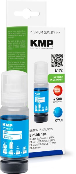 KMP E192 cyan Tintenpatrone ersetzt Epson EcoTank 104 (T0DP2)