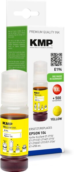 KMP E194 gelb Tintenpatrone ersetzt Epson EcoTank 104 (T0DP4)