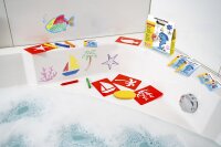 Eberhard Faber 524116 - 16 teiliges Badeset - Badespaß Set für Kinder zum Malen und Zeichnen auf Fliesen und Spiegeln, Etui mit 3 Badefarben, 2 Knisterbad, 5 Kreide-Farben, 5 Motiv-Schablonen und Schwamm