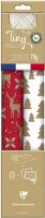 Clairefontaine 223887C - Set Tiny Rolls mit 2 Rollen Geschenkpapier 5x0,35m + 1 Rolle Geschenkband + Geschenketiketten, Kraftpapier, rot/weiß