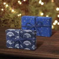 Clairefontaine 223892C - Set Tiny Rolls mit 2 Rollen Geschenkpapier 5x0,35m + 1 Rolle Geschenkband + Geschenketiketten, Excellia, gold/blau