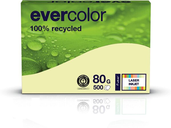 Clairefontaine farbiges Druckerpapier, Recycling-Papier Evercolor: 80 g/m², A4, 500 Blatt, hellgelb