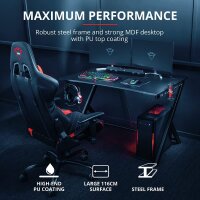 Trust Gaming Tisch - GXT 711 Dominus Ergonomischer Gaming Schreibtisch mit Kabelmanagementsystem, Headset- und Getränkehalter