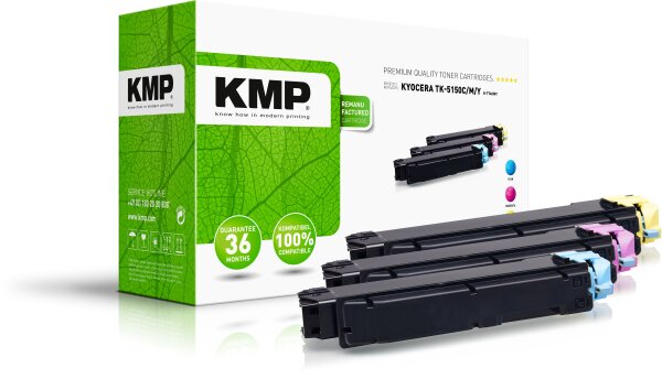 KMP Multipack K-T74CMY cyan, magenta, gelb Tonerkartusche ersetzt Kyocera Ecosys TK-5150C/TK-5150M/TK-5150Y (1T02NSCNL0/1T02NSBNL0/1T02NSANL0)