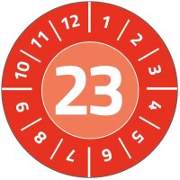 AVERY Zweckform 80 Prüfplaketten mit Jahreszahl 2023 (widerstandsfähig, stark selbstklebend, Ø 30 mm, Prüfaufkleber, beschriftbare Prüfsiegel aus Vinyl-Klebefolie) Art. 6944-2023, rot