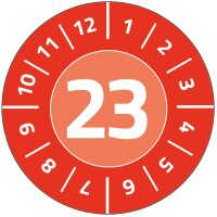 AVERY Zweckform 80 Prüfplaketten mit Jahreszahl 2023 (fälschungssicher, stark selbstklebend, Ø 30 mm, Prüfaufkleber, beschriftbare Prüfsiegel aus Dokumentenfolie) Art. 6946-2023, rot