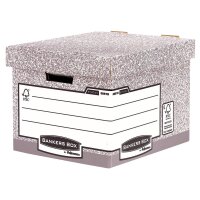 Fellowes Bankers Box Archivbox mit Deckel, System Serie, extra stabil, für Ordner/Ringbücher/Archivschachteln/Hängemappen, aus 100% recycelter Wellpappe, Farbe: grau/weiß, 10 Stück