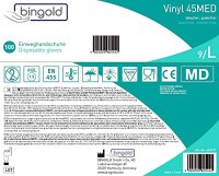 BINGOLD Einmalhandschuhe Vinylhandschuhe Vinyl 45MED transparent, Größe L, 100-er Pack