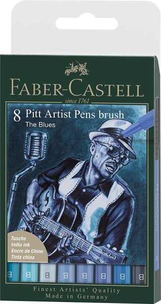 Faber-Castell 167173 - Tuschestift Pitt Artist Pen, The Blues, B, 8er Etui