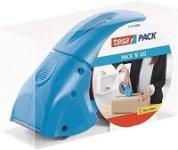 tesapack Abroller Pack n Go - Ergonomischer, blauer Handabroller für Paketbänder - Inklusive 50 m x 48 mm Klebeband (1 Abroller + 6 Rollen)