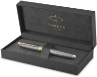 Parker Sonnet Füller | Chiselled Silver mit Goldzierteilen | Füllfederhalter mit 18K-Gold-Feder (F) | Geschenkbox