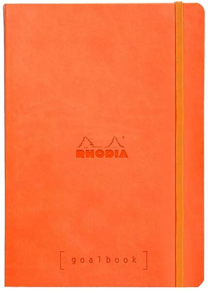 Rhodia 117754C Notizheft Goalbook (DIN A5, 14,8 x 21 cm, Dot, praktisch und trendige, mit weichem Deckel, 90g, elfenbeinfarbigem Papier, 120 Blatt, Gummizug, Lesezeichen) 1 Stück, Tangerine