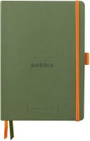 Rhodia 117804C - Notizheft Softcover Rhodiarama Goalbook DIN A5 (14,8x21 cm), 120 Blatt, DOT, 2 Lesezeichenbänder, Gummizugverschluss, Cover aus Kunstleder Salbei, 1 Stück