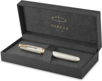 PARKER Sonnet Premium Rollerball, Silver Mistral (Silver Sterling), Goldzierteile, Feine schwarze Ersatzmine - Geschenkbox