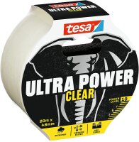 tesa Ultra Power Clear Repairing Tape - Transparentes Reparaturband für unsichtbare Reparaturen - wetterbeständig und handeinreißbar - 20 m x 48 mm