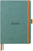 Rhodia 117807C - Notizheft Softcover Rhodiarama Goalbook DIN A5 (14,8x21 cm), 120 Blatt, DOT, 2 Lesezeichenbänder, Gummizugverschluss, Cover aus Kunstleder Aquablau, 1 Stück