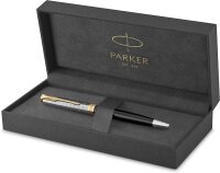 PARKER Sonnet Kugelschreiber | Premium Metal & Black Glanzlack mit Goldbeschichtung | Medium Spitze mit schwarzer Tinte Nachfüllen | Geschenkbox