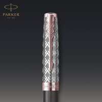 PARKER Sonnet Füller | Premium Metal & Grey Satinierung mit Rotgoldbeschichtung | Feine 18 Karat Goldfeder mit schwarzer Tintenpatrone | Geschenkbox