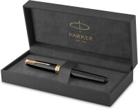 Parker 1931496 Sonnet Tintenroller | Schwarze Lackierung mit Goldzierteilen | feine Spitze | Schwarze Tinte | Geschenkbox