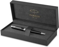 Parker Sonnet Kugelschreiber | Schwarze Lackierung mit Palladiumzierteilen | Mittlere Spitze | schwarze Tinte | Geschenkbox