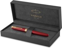 Parker Sonnet Füller | Rote Lackierung mit Goldzierteilen | Füllfederhalter Feine Spitze | Geschenkbox
