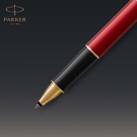 Parker Sonnet Tintenroller | Rote Lackierung mit Goldzierteilen | feine Spitze | Schwarze Tinte | Geschenkbox