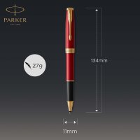 Parker Sonnet Tintenroller | Rote Lackierung mit Goldzierteilen | feine Spitze | Schwarze Tinte | Geschenkbox
