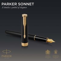 Parker 1931517 Sonnet Füller | Matt-Schwarze Lackierung mit Goldzierteilen | Füllfederhalter Mittlere Spitze | Geschenkbox